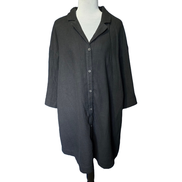 Madewell Crinkle Cotton Cover-Up Shirtdress Black Large NWT Oversize Minimalist - Picture 3 of 11